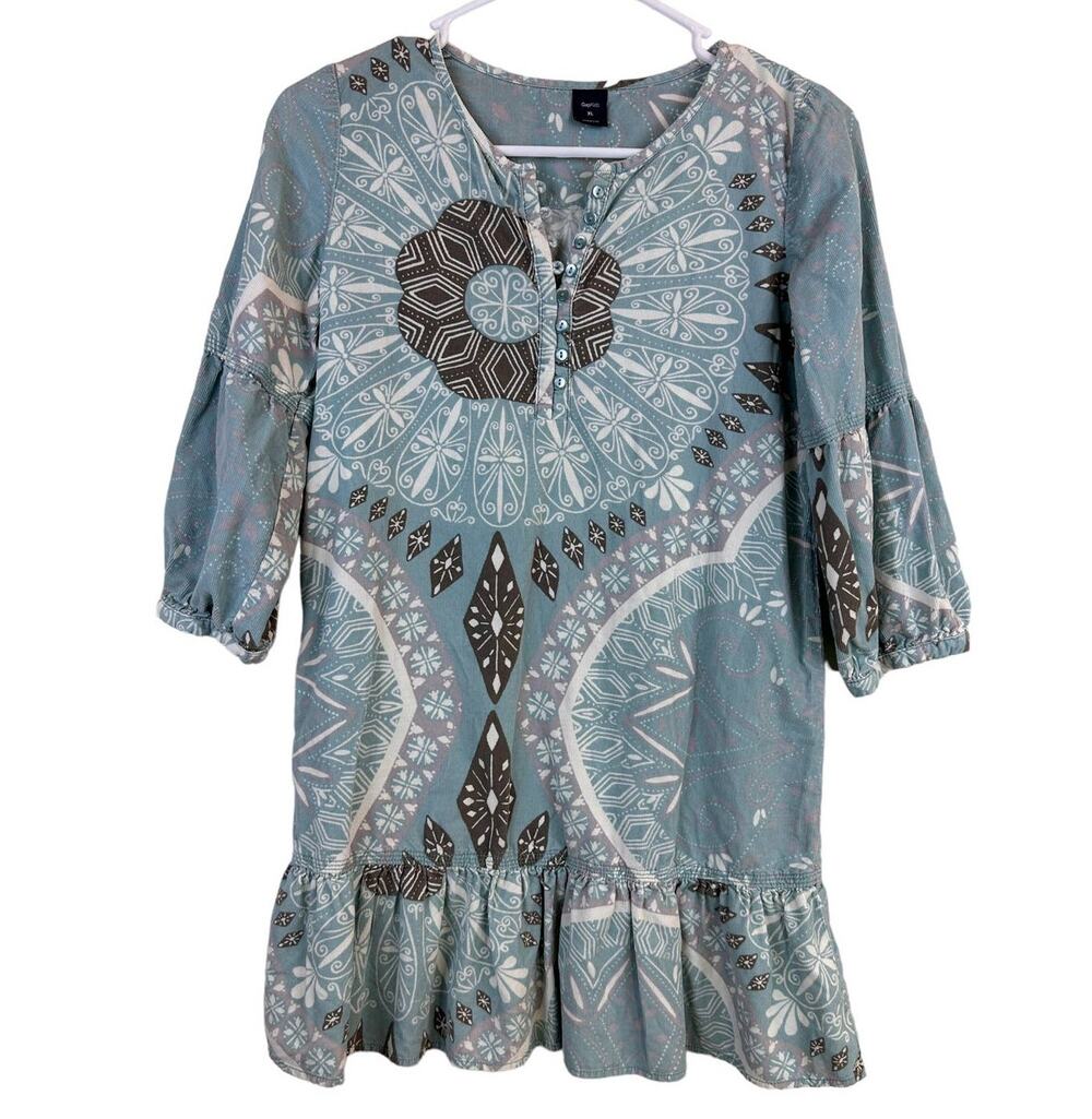 Gap Kids Girls Sz: XL Corduroy Blue 100% Cotton Long Sleeve Ruffle Bottom Dress